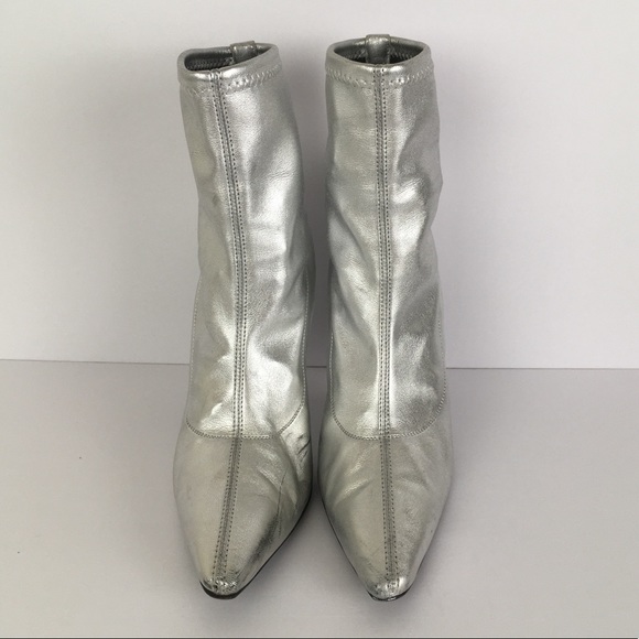 Giuseppe Zanotti Salome Leather Point Toe Heels in Metallic Silver - Picture 3 of 12